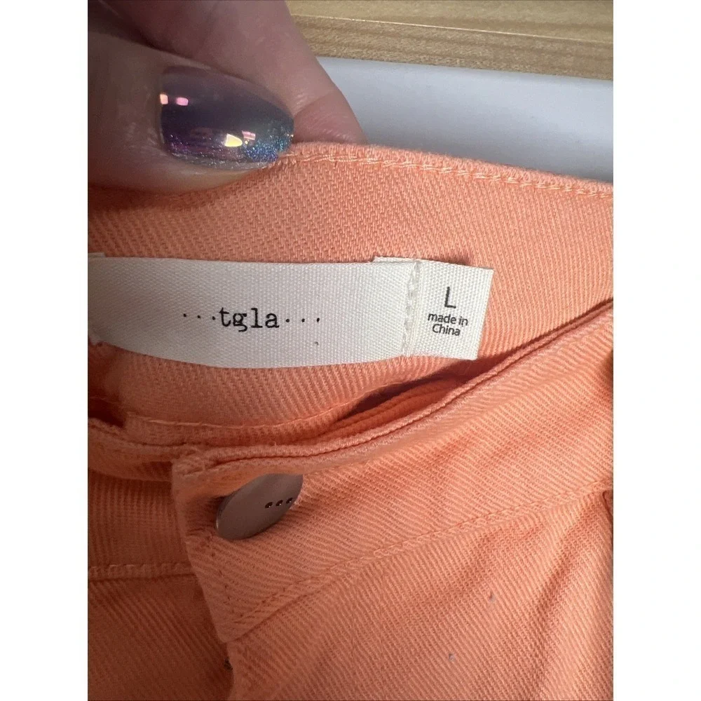 Francesca's tgla Jessa Fray Bottom Denim Mini Skirt Size Large Neon Orange NWT